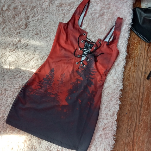 Dolls Kill Widow gothic bodycon laceup mini dress! Natures terror - Picture 11 of 13